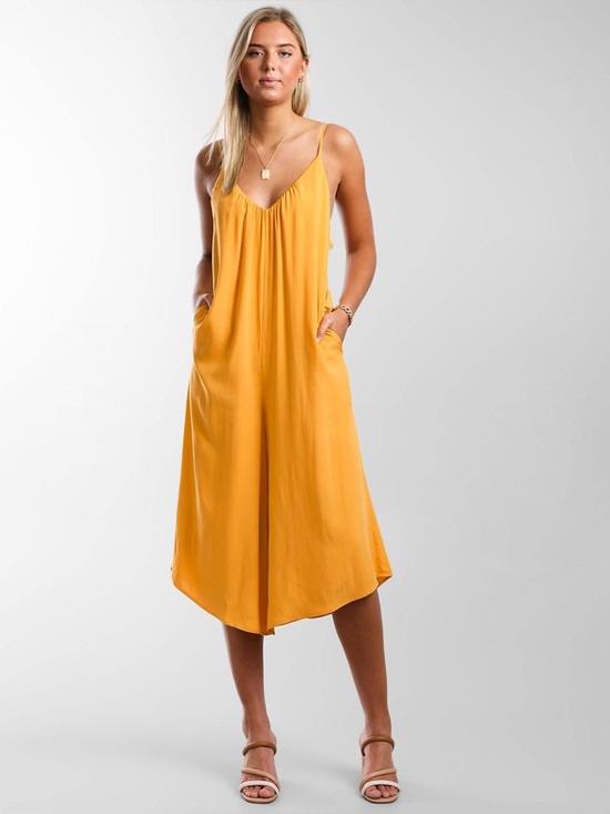 Shinestar Pants - Shinestar Gold Mustard Yellow Romper Jumpsuit Adjustable Straps Wide Leg Pockets